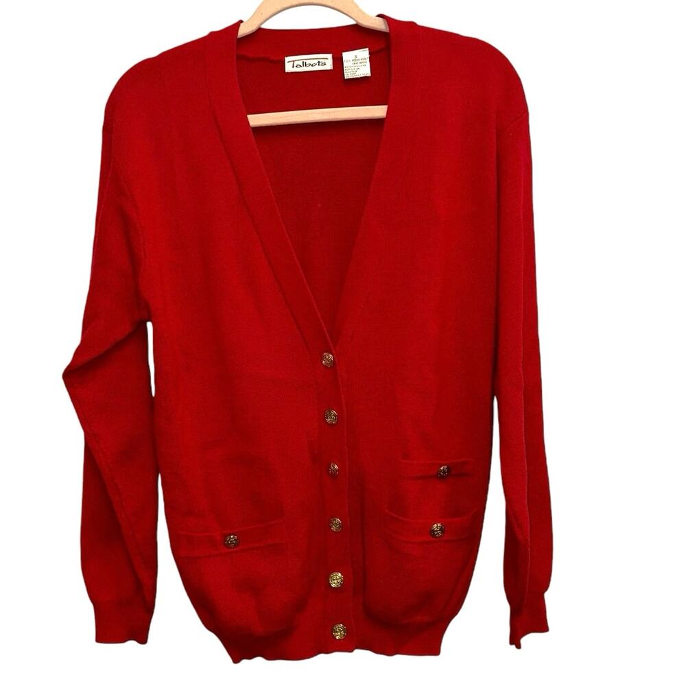 Vintage Talbots Red Wool‎ Cardigan Sweater Classic Button Front Small